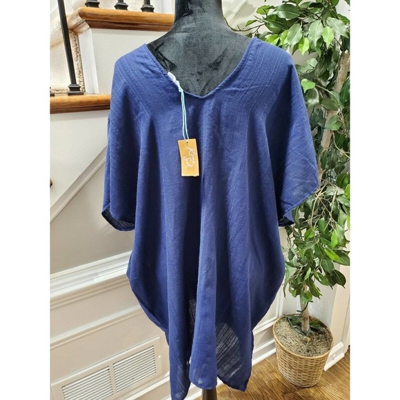 Kona Sol Women's Solid Blue Polyester V-Neck Short Sleeve Blouse Size X-Large - Picture 7 of 12